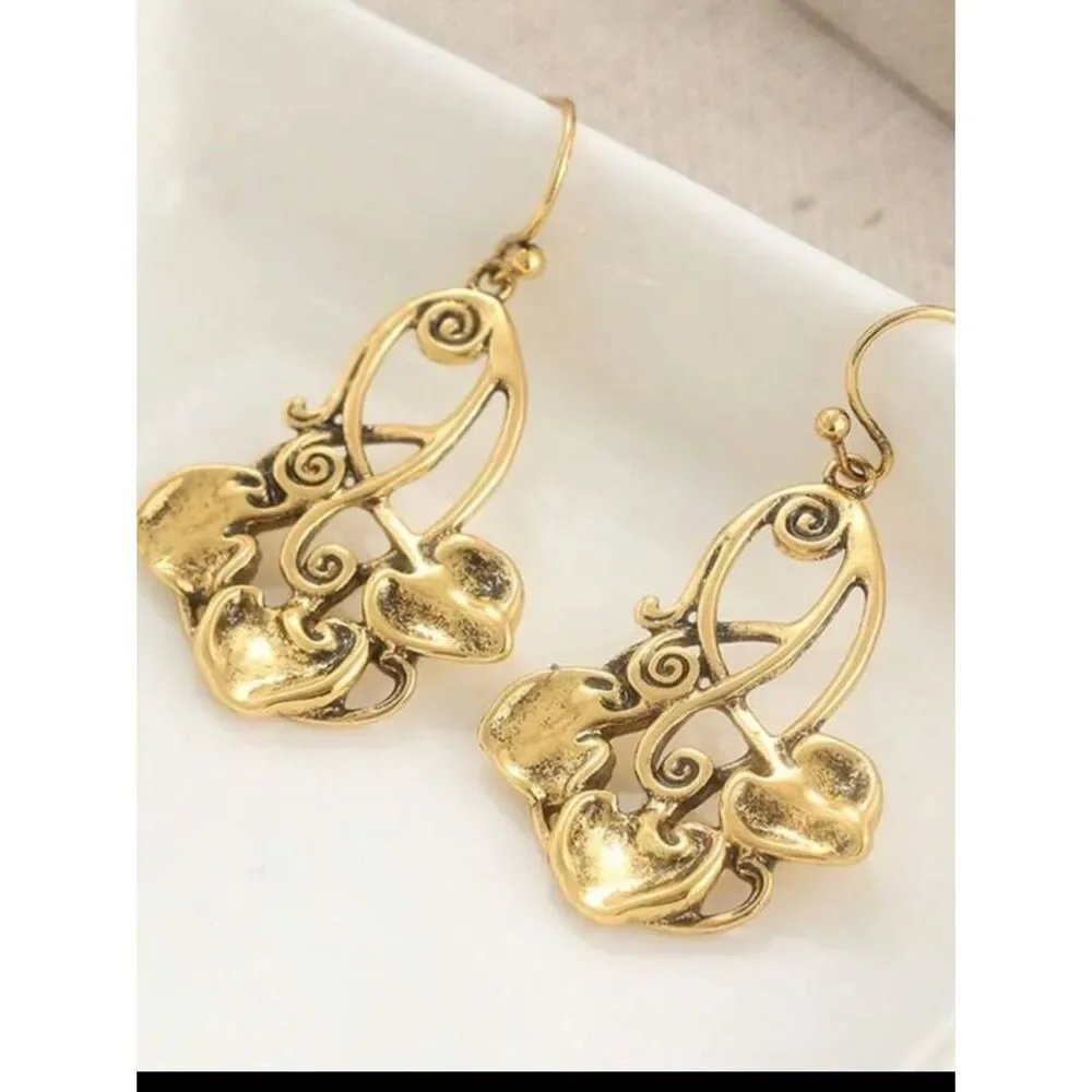 Gold Leaf Motif Drop Earrings - Elegant Women’s Jewelry